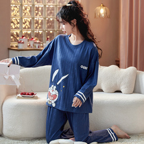 240 pounds extra large-size pure cotton long-sleeved pajamas suit female spring and autumn fat sister loose home clothing two sets 6XL