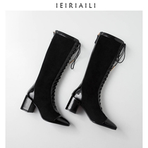 High tube but knee boots womens 2021 autumn and winter new leather lace-up long tube Martin boots womens British style short boots