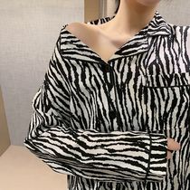 2020 Autumn Winter New Women Suit Sleepwear Pajamas Gatma Striped Long Sleeve Blouse Blouse and casual pants Two sets