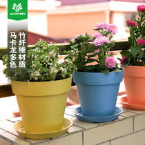 Indoor round flowerpot macaron-colored bamboo fiber thickened tabletop potted pot pot pot succulent plant planting