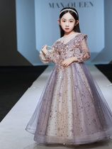 Girls birthday princess dress high-end puffy gauze childrens host piano performance dress little girl evening dress autumn and winter