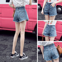 Denim shorts womens loose summer 2021 New slim high waist wide legs a character hot pants Hong Kong flavor burrs Super shorts