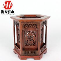 Mahogany high-grade red sour branch hexagonal hollow pen holder wooden carving boutique pen holder craft gifts