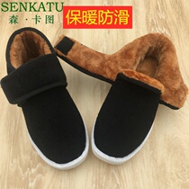 Winter black handmade cotton shoes plus velvet thickened men young and old old and old at home non-slip beef tendon warm shoes
