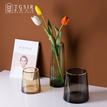 Nordic gold border transparent glass vase ornaments creative living room hydroponic flower arrangement table table decorations