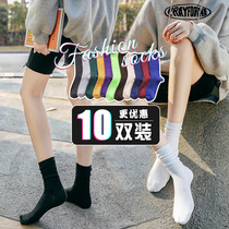 Black White Heaps Stockings Socks Female Midbarrel Socks Pure Cotton Spring Summer Thin spring and autumn Long Sox Chains Stide