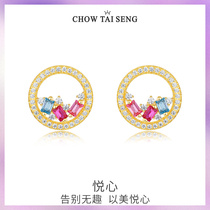 Zhou Daseng circle three-color zircon sterling silver earrings 2021 New Tide personality design sense exaggerated earrings