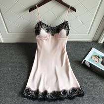 Japanese pajamas woman with chest cushion lace pink harness summer ice silk thin and small breasts to woo sexy sleeping dresses