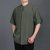 Baifulong fashion Chinese style collar short sleeve shirt new blue and white porcelain embroidery middle-aged mens summer shirt