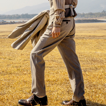 SOARIN Inlenty wind retro suits 90% pants male ruffes handsome business casual workout straight cylinder tapered 9-minute pants