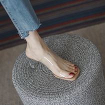 Transparent Sandals Women 2022 Summer New web Red with coarse heel Crystal sandslipper Female external wearing transparent High heel Shoe