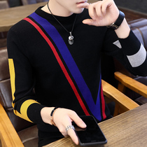 Spring and Autumn Sweater Men Korean slim fashion trend autumn and winter plus velvet padded round neck personality wool base shirt