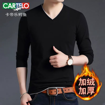 Crocodile V-Lead T-shirt Men Autumn and Winter Hawking Blade Middle Year Shirt Chicken Heart Pure-Color Cover