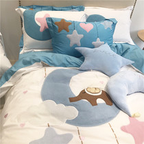 Cartoon cute cotton four-piece set cloth embroidery 1 2 1 5 bedding cotton three-dimensional embroidery star 4-piece set