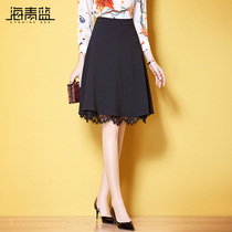 Haiqinglan 2022 spring new womens clothing fashion temperament all-match high-waisted slim skirt mid-skirt A-line skirt
