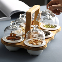 Ceramic Bread Bowl Hotel Bousalad Ice Cream Bowl Dflush Dessert Dish with bamboo frame glass lid