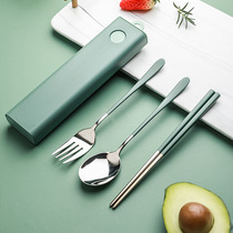 Stainless steel portable tableware Chopsticks single pack office worker fork spoon storage box Cute three-piece set