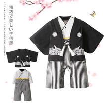 Boys long-sleeved baby uniforms black jacket striped Hara two-piece Japanese crawl print kimono