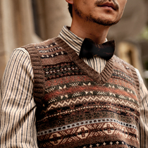 SOARIN vintage Fair Isle pattern jacquard V-neck knitted vest mens and womens British base wool coat vest