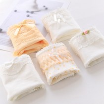 5-pack cotton crotch bow cute womens panties Large size Lace edge White girl mid-waist briefs head