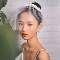 New Korean bride vintage pearl simple short veil veil wedding dress accessories Travel modeling headdress products