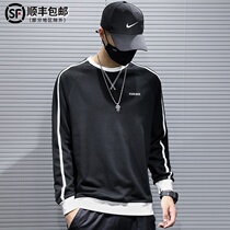 Tide brand splicing sweater mens trend loose plus size round neck sports leisure wild long sleeve bottom T-shirt coat