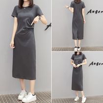 Summer Lions dress Girl 2020 Short sleeves Fat younger sister Loose Big Code Cashew slim rounded collar T-shirt Long dress