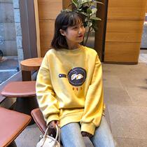 Womens autumn and winter Korean Street wind Joker students cartoon food loose plus velvet sleeve sweater