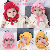 Children's knitted hat cute autumn and winter baby girl warm wool hat scarf set 5 months 2 years old princess hat