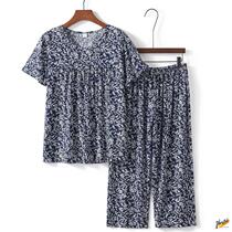 Middle-aged and elderly women's pajamas summer solid color cotton mother's short sleeve silk outerwear faux cotton home clothing set