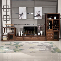 Black walnut TV cabinet combination modern Chinese living room locker wine cabinet high and low cabinet 2 meters solid wood audio-visual cabinet
