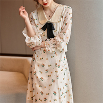 Long sleeve floral dress Women summer 2021 New loose long spring and autumn chiffon floral skirt waist slim early