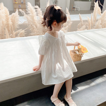 South Korea 2021 new summer girls solid color dress foreign girl fairy princess jumpsuit White Korean version