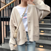 Long V-neck sweater cardigan jacket women 2020 new Korean loose bf lazy style sweater shirt top