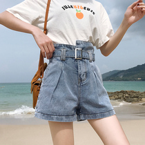 Ultra-high waist net red bull shorts womens summer 2021 new loose thin thin wear thin wide-leg hot pants