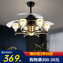 Fan lamp ceiling fan lamp dining room living room bedroom light luxury Nordic Net red ceiling with electric fan lamp 2021 New