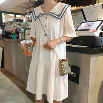 Pregnant woman one-piece dress 2021 Summer tennis Red new sweet Navy collar dress Dress Loose Slim Lactation Bra