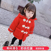 Girls lamb velvet red New Years 2021 new coat winter clothing female baby foreign style thickened plus velvet Korean style coat