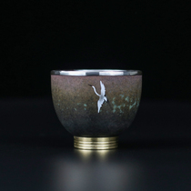 Chengyi silverware Sterling silver small teacup Crane Bodhi goblet Silver cup Kung Fu tea bowl Tea health cup