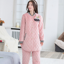 Huina Zi padded pajamas womens winter thickened velvet three layers of coral velvet warm baseball clothes quilted jacket home clothes