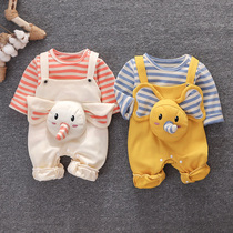 Baby strap pants set spring and autumn 2021 New 01-2 years old men and women baby Net red autumn children two sets