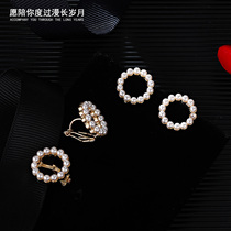 Circle pearl earrings Baroque mosquito coil ear clip female retro court style niche French earring ear studs clip