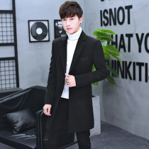 Mens woolen coat autumn and winter thickened medium and long woolen coat new trend Korean mens Nizi windbreaker
