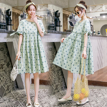 Maternity dress fashion summer outing 2021 loose short-sleeved summer skirt Medium-long summer top tide mom