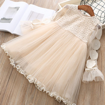 Girls  dresses spring new Korean fashion Western style circle flower buds plus velvet warm childrens princess skirt