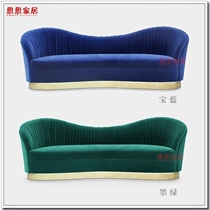 Kelly Sofa Modern Light Luxury Style Simple Elegant Curved Back Fabric Sofa Metal Base Edge Decoration