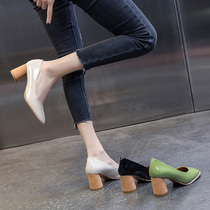 Hipster high heels women 2021 New Autumn Spring and Autumn Joker square head thick heel heel autumn single shoes nude color