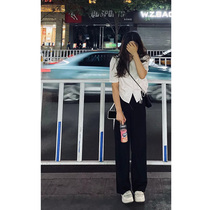 High-waisted slim sipping trousers womens 2021 autumn and winter design sense niche mopping casual pants straight wide leg trousers
