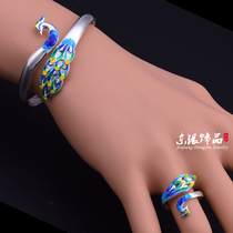 East silver foot silver 999 cloisonné peacock bracelet sterling silver ring ethnic style Valentines Day to send girlfriend new style