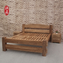 Old elm bed pure solid wood full solid wood double bed old elm bed moron new Chinese style 1 51 8 meters simple modern